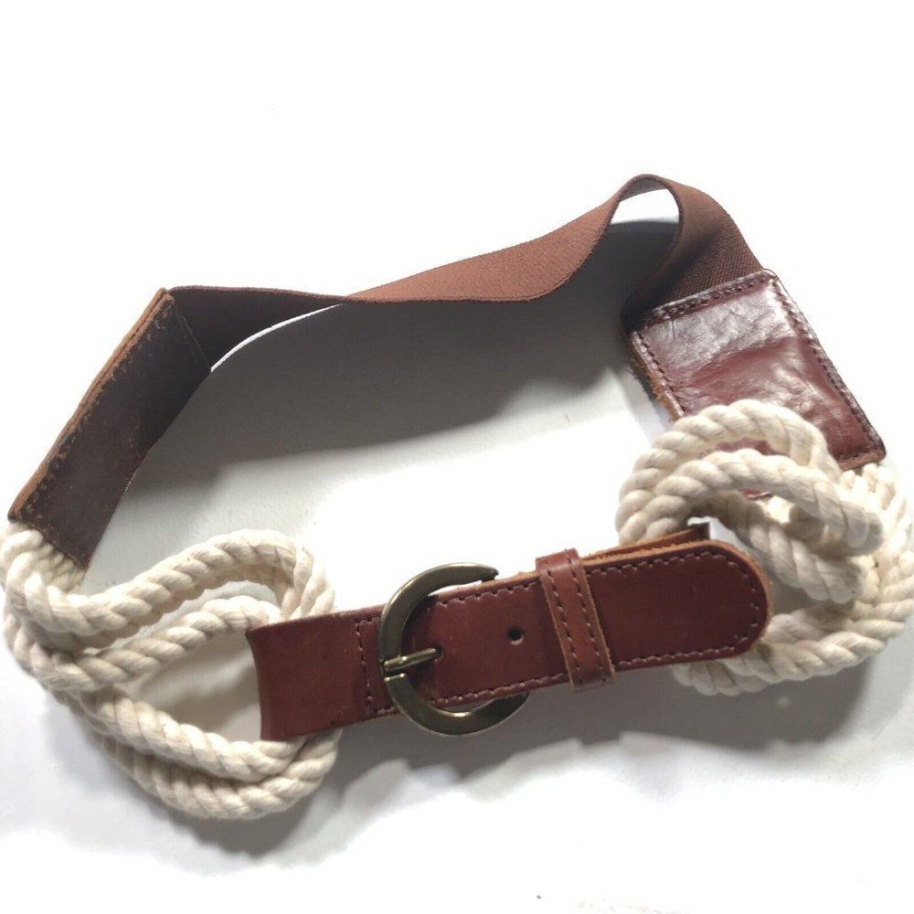 Unbranded Ladies OS Ivory Corded & Leather Belt Holes 24” & 25” Stretch Panel